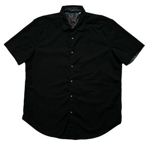 Robert Graham Shirt Mens XL Short Sleeve Paisley Embroidered Stretch Black